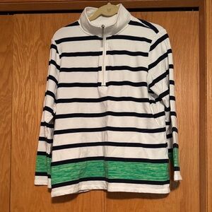 Denim&Co White and Navy Striped Sweatshirt with Green Accents size M